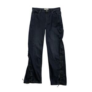 We The Free People Jeans Womens 30 Blue Denim Wide Leg Cutout Lace Up High Rise